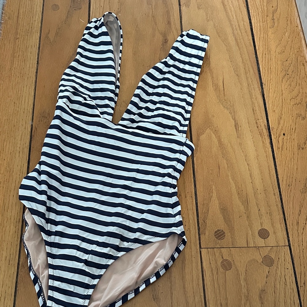 J. Crew navy and white striped one piece